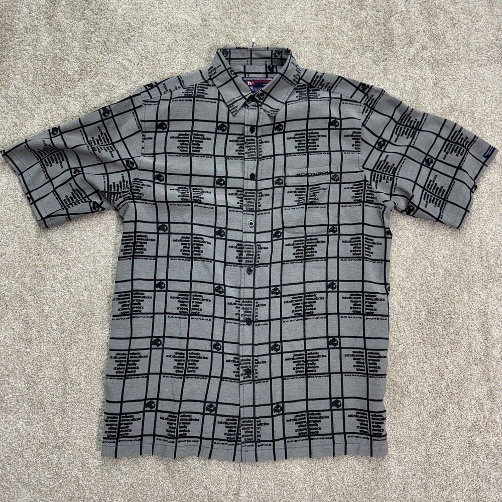 Southpole Button Up Shirt Men L Gray Black Grid Monogram Y2K Streetwear Baggy